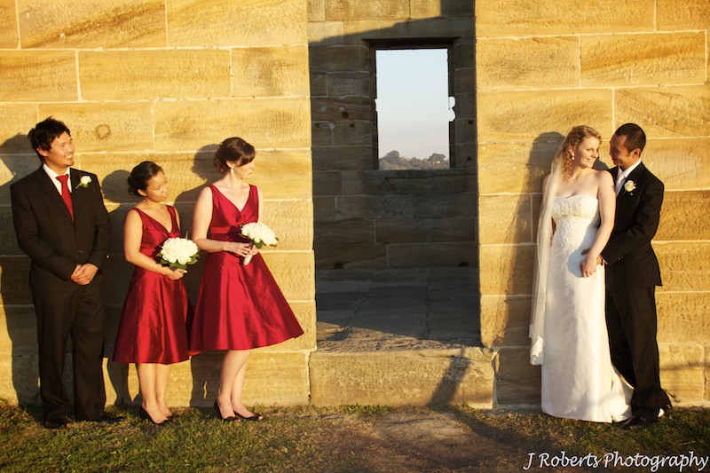 Bridal party at sandstone building Cockatoo Island Sydney - wedding photography sydney